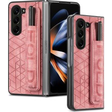 Seashell Digital Samsung Galaxy Z Fold6 5g Kılıf Bilek Bandı Deri + Kalem Yuvalı Pc Kapağı-Pembe (Yurt Dışından)