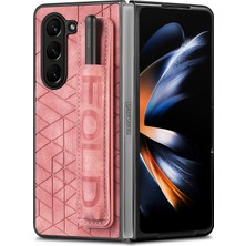 Seashell Digital Samsung Galaxy Z Fold6 5g Kılıf Bilek Bandı Deri + Kalem Yuvalı Pc Kapağı-Pembe (Yurt Dışından)