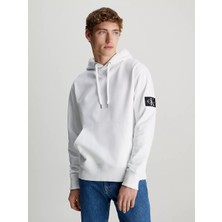 Calvin Klein Erkek Rozetli Kapüşonlu Sweatshirt - Beyaz
