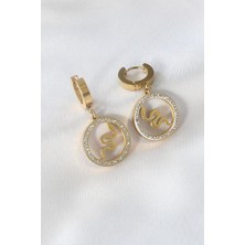 E-Bijuteri Çelik Gold Renk Halka Model Yılan Figür Zirkon Taşlı Kadın Küpe