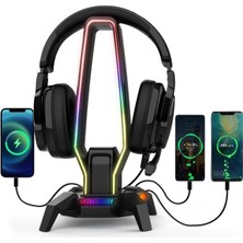 Yesido HB25 X-Base Oyuncu Kulaklıkları Için Stand Rgb Işıklı 3xusb Hub Çoklayıcı Port Ps5 Kol ve Gamepad Standı 3,5mm Jack