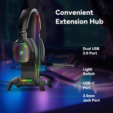 Yesido HB25 X-Base Oyuncu Kulaklıkları Için Stand Rgb Işıklı 3xusb Hub Çoklayıcı Port Ps5 Kol ve Gamepad Standı 3,5mm Jack