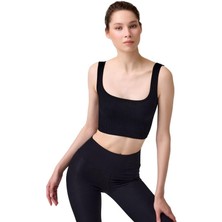 COTTONHILL Cottonhill Premium - Kadın Siyah Seamless Orta Boy Kare Yaka Crop Top Büstiyer