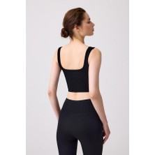 COTTONHILL Cottonhill Premium - Kadın Siyah Seamless Orta Boy Kare Yaka Crop Top Büstiyer