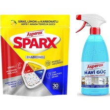 Asperox Sparx 30 Kapsül Bulaşık Makinesi Tableti + Mavi Güç Kireç ve Pas Sökücü 1000 ml Sprey (2'li Set)