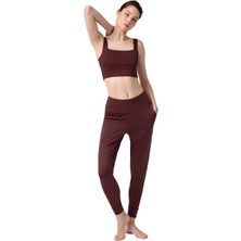 Cottonhill Kahverengi Yüksek Bel Çift Cepli Kadın Jogger Eşofman Altı