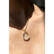 Glamie Jewelry 925 Ayar Gold Kaplamalı Damla Taşlı Göz Gümüş Kolye