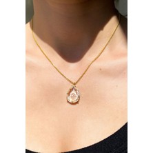 Glamie Jewelry 925 Ayar Gold Kaplamalı Damla Taşlı Göz Gümüş Kolye