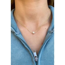 Glamie Jewelry 925 Ayar Gold Kaplamalı Incili Gümüş Kolye