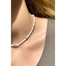 Glamie Jewelry Beyaz Sedef Taşlı Araları Gold Hematit Taşlı Kolye
