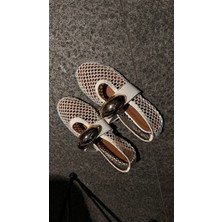 Eataly Shoes Cody Kadın Beyaz Gold Toka Detaylı Babet Rahat ve Şık Tasarım 39 Numaralı