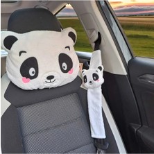 Zolo Kids Sevimli Panda Araba Boyun Yastığı ve Emniyet Kemeri Aksesuarı Peluş Kılıf Seti (1 Yastık ve 1 Kılıf)