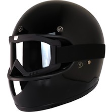 Motoanl Motosiklet Retro Kask Harley  Cafe Racer Vespa Modüler ve  Anti Uv Cross Gözlüklü Motor Kaskı Black