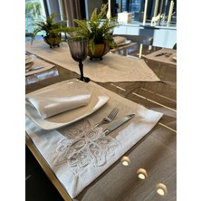 Decamor Home Fransız Dantelli Köşe Püsküllü Gümüş Amerikan Runner Set