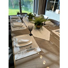 Decamor Home Fransız Dantelli Köşe Püsküllü Gümüş Amerikan Runner Set