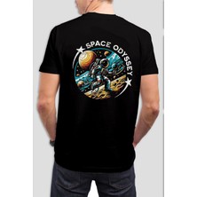 Astronot Baskılı Siyah Tişört C936