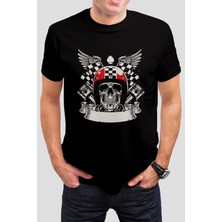 Kuru Kafa Motor Baskılı Siyah Tişört C946