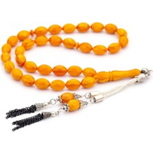 Tesbihkenti Arpa Tane Damarlı Model Sıkma Kehribar Tesbih