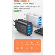 Zuidid 48 W 3 Amper 4 USB Portlu Hızlı Şarj Cihaz - Çoklu Şarj - Siyah + 3 A Hızlı Şarj Kablosu