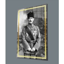 Exela Home Atatürk Üniformalı Siyah Beyaz Cam Tablo  Büyük Tablo Ev Ofis Dekoru
