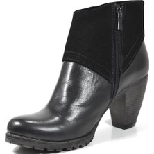 Beety 103 Deri Siyah & Taba Kalın Topuklu Kadın Bot