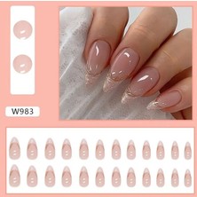 Trend Vitrin Jel Tırnak Görünümlü Altın Desenli Nail Art Oval Badem Kadın Takma Tırnak Protez Tırnak Set Yapıştırıcı ve 1 Adet Törpü Hediyeli