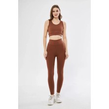 Kinoedze Crop Tayt Ikili Spor Takımı - Kahve