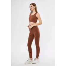 Kinoedze Crop Tayt Ikili Spor Takımı - Kahve