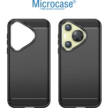 Microcase Huawei Pura 70 Brushed Carbon Fiber Silikon Kılıf - Siyah AL3332