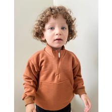 Bebeğime Çorap Unisex Fermuarlı Dik Yaka Kanguru Cepli Çocuk Çocuk Sweatshirt