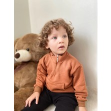 Bebeğime Çorap Unisex Fermuarlı Dik Yaka Kanguru Cepli Çocuk Çocuk Sweatshirt