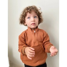 Bebeğime Çorap Unisex Fermuarlı Dik Yaka Kanguru Cepli Çocuk Çocuk Sweatshirt