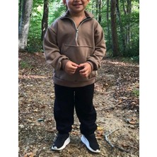 Bebeğime Çorap Unisex Fermuarlı Dik Yaka Kanguru Cepli Çocuk Çocuk Sweatshirt