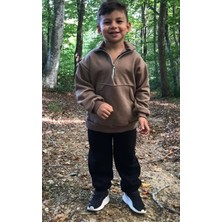 Bebeğime Çorap Unisex Fermuarlı Dik Yaka Kanguru Cepli Çocuk Çocuk Sweatshirt