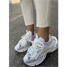 Dicle Polat Shoes Lolpez Kadın Beyaz Yeşil - Fuşya Fosforlu Bağcık Detaylı Sneaker Ayakkabı
