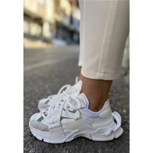 Dicle Polat Shoes Lolpez Kadın Beyaz Yeşil - Fuşya Fosforlu Bağcık Detaylı Sneaker Ayakkabı