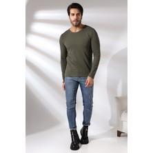 Endies Compact Penye Likralı Slim Fit Uzun Kol Bisiklet Yaka T-Shirt 19649 Haki