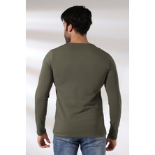 Endies Compact Penye Likralı Slim Fit Uzun Kol Bisiklet Yaka T-Shirt 19649 Haki