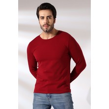 Endies Compact Penye Likralı Slim Fit Uzun Kol Bisiklet Yaka T-Shirt 19649 Bordo