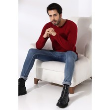 Endies Compact Penye Likralı Slim Fit Uzun Kol Bisiklet Yaka T-Shirt 19649 Bordo