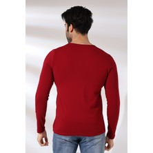 Endies Compact Penye Likralı Slim Fit Uzun Kol Bisiklet Yaka T-Shirt 19649 Bordo