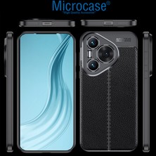 Microcase Huawei Pura 70 Leather Serisi Deri Efekt Silikon Kılıf - Siyah AL3337