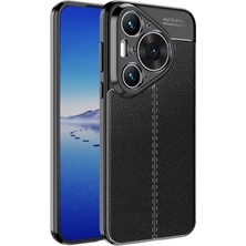 Microcase Huawei Pura 70 Pro Leather Serisi Deri Efekt Silikon Kılıf - Siyah AL3337