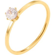Chavin 4 mm Parlak Gold Tek Taş Bayan Çelik Yüzük EV31SR