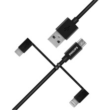 Philips Mfı Apple Lisanslı Iphone 15 3in1 Micro Usb-Lightining-Type-C Hızlı Şarj ve Data Kablosu 2m Siyah DLC3106T