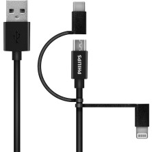 Philips Mfı Apple Lisanslı Iphone 15 Pro Max 3in1 Micro Usb-Lightining-Type-C Hızlı Şarj ve Data Kablosu 2m Siyah DLC3106T