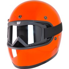 Motoanl Motosiklet Retro Kask Harley Cafe Racer Vespa Modüler ve Anti Uv Gözlüklü Motor Kaskı Orange