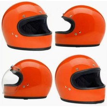 Motoanl Motosiklet Retro Kask Harley Cafe Racer Vespa Modüler ve Anti Uv Gözlüklü Motor Kaskı Orange