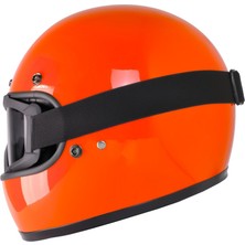 Motoanl Motosiklet Retro Kask Harley Cafe Racer Vespa Modüler ve Anti Uv Gözlüklü Motor Kaskı Orange