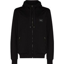 Dolce & Gabbana Metal Plaka Logolu Pamuklu Kapüşonlu Fermuarlı Sweatshirt